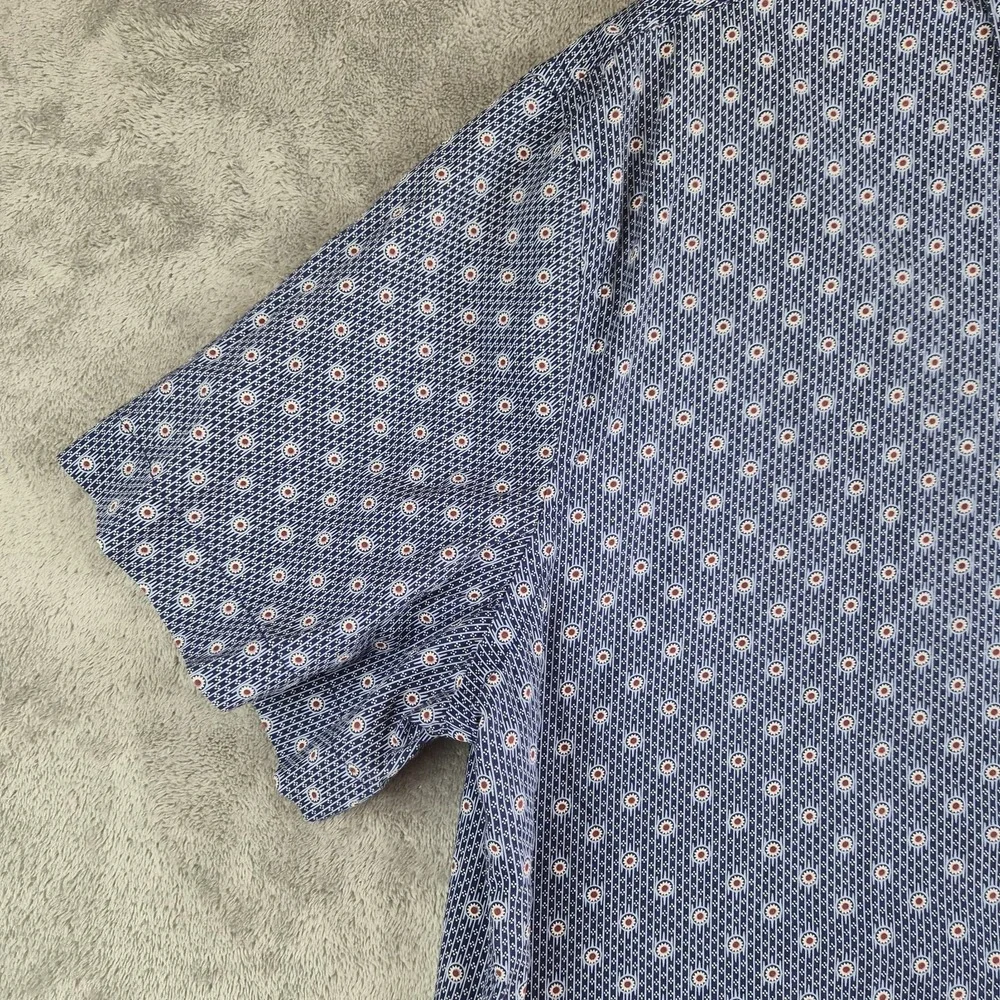 Banana Republic Shirt Mens Large Blue White Geometric Stretch Soft Wash Slim Fit